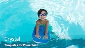  Presentation with swimming pool - Colorful slide set enhanced with portrait-of-smiling-boy-swimming backdrop and a teal colored foreground