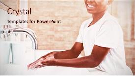  Presentation with surgical hand washing - Colorful slide deck enhanced with portrait of smiling boy washing backdrop and a lemonade colored foreground