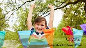  Presentation with finish line - Presentation theme enhanced with portrait-of-smiling-boy background and a  colored foreground