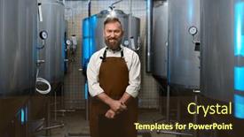  Presentation with distillery - Slide deck featuring portrait-of-smiling-brewer-man background and a tawny brown colored foreground