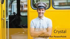  Presentation with school transportation - Slides with portrait of smiling bus driver background and a gold colored foreground