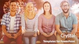  Presentation with black people - PPT layouts consisting of portrait of smiling business people holding electronic gadgets against colourful fireworks exploding on black background background and a red colored foreground