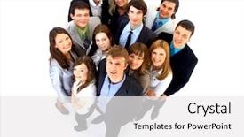  Presentation with business success - Cool new presentation design with portrait of smiling business people backdrop and a white colored foreground