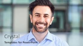  Presentation with lobby - Beautiful slides featuring portrait-of-smiling-businessman-standing backdrop and a light blue colored foreground