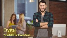  Presentation with businessman standing on mountain top - PPT layouts having portrait of smiling businessman standing background and a tawny brown colored foreground