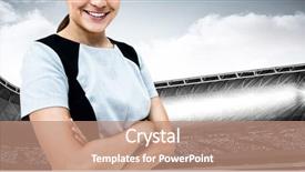  Presentation with calvary religious cross against - PPT layouts enhanced with portrait of smiling businesswoman standing background and a coral colored foreground