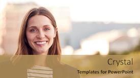  Presentation with skyline - Theme with portrait-of-smiling-businesswoman-standing background and a yellow colored foreground