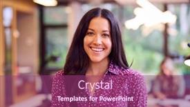  Presentation with modern - Slides having portrait-of-smiling-businesswoman-standing background and a violet colored foreground