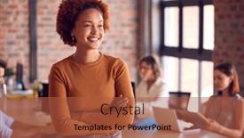  Presentation with busy - PPT theme consisting of portrait-of-smiling-businesswoman-standing background and a red colored foreground