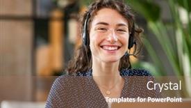  Presentation with call center - Audience pleasing slide deck consisting of portrait-of-smiling-businesswoman-working backdrop and a coral colored foreground