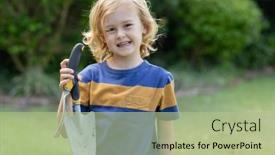  Presentation with home gardening - Theme having portrait-of-smiling-caucasian-boy background and a mint green colored foreground