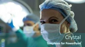  Presentation with operation theatre healthcare medical - Presentation theme having portrait-of-smiling-caucasian-female background and a ocean colored foreground