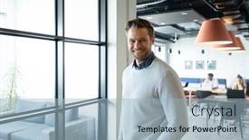  Presentation with creative - Presentation design having portrait-of-smiling-caucasian-mid background and a light blue colored foreground