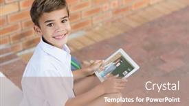  Presentation with digital self - Beautiful PPT theme featuring portrait-of-smiling-caucasian-schoolboy backdrop and a coral colored foreground