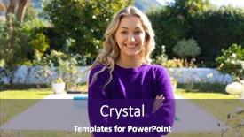  Presentation with home garden - Presentation design enhanced with portrait-of-smiling-caucasian-woman background and a navy blue colored foreground