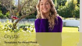  Presentation with happiness in life - PPT theme consisting of portrait-of-smiling-caucasian-woman background and a yellow colored foreground