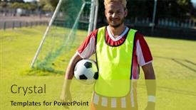  Presentation with confidence - PPT theme having portrait-of-smiling-caucasian-young background and a yellow colored foreground