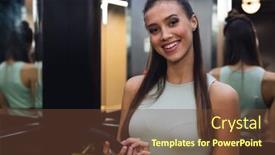  Presentation with wireless communication - Presentation theme having portrait-of-smiling-caucasian-young background and a tawny brown colored foreground