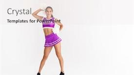  Presentation with white pom pom pom pom - Presentation theme enhanced with portrait-of-smiling-cheerleader-woman background and a sky blue colored foreground