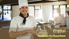  Presentation with pharmacy mixing intravenous medications - Presentation theme consisting of portrait of smiling chef mixing background and a tawny brown colored foreground