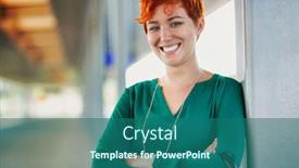  Presentation with confident - Cool new presentation design with portrait-of-smiling-confident-businesswoman backdrop and a ocean colored foreground