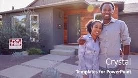 Presentation with outdoors - Presentation design with portrait-of-smiling-couple-standing background and a coral colored foreground