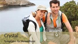  Presentation with journey - Amazing slide set having portrait of smiling couple on a hiking journey backdrop and a coral colored foreground