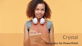  Presentation with wireless - Colorful presentation design enhanced with portrait-of-smiling-curious-afro backdrop and a coral colored foreground