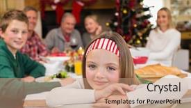  Presentation with christmas dinner - Amazing presentation theme having portrait of smiling daughter during christmas dinner at home in the living room backdrop and a coral colored foreground