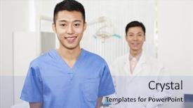  Presentation with dental assistant - Cool new presentation design with portrait of smiling dental assistant backdrop and a light blue colored foreground