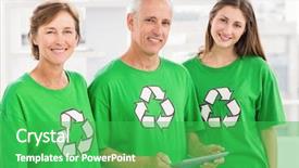  Presentation with mini project for eco friendly food packagin - Audience pleasing PPT layouts consisting of portrait of smiling eco-minded backdrop and a shamrock green colored foreground