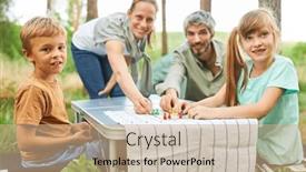  Presentation with family playing board game - Presentation having portrait-of-smiling-family-playing background and a coral colored foreground