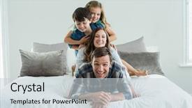  Presentation with portrait happy family smiling - Amazing presentation design having portrait of smiling family playing backdrop and a lemonade colored foreground