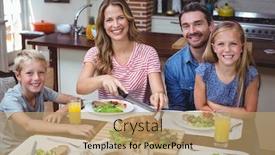  Presentation with dining table - Presentation featuring portrait-of-smiling-family-sitting background and a coral colored foreground