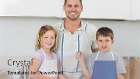  Presentation with baking cookies - Audience pleasing slide set consisting of portrait of smiling family in aprons baking cookies backdrop and a mint green colored foreground