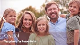  Presentation with smiling kids at summer camp - Presentation having portrait-of-smiling-family background and a tawny brown colored foreground