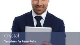  Presentation with navy blue - Beautiful slides featuring portrait-of-smiling-fashion-businessman backdrop and a ocean colored foreground