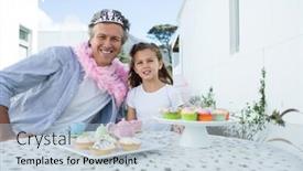  Presentation with fairy - PPT theme with portrait of smiling father and daughter in fairy costume background and a lemonade colored foreground