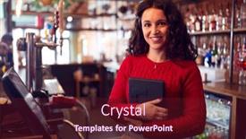  Presentation with bar - PPT theme enhanced with portrait-of-smiling-female-bar background and a tawny brown colored foreground