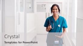  Presentation with digital hospital - Colorful theme enhanced with portrait-of-smiling-female-doctor backdrop and a light gray colored foreground