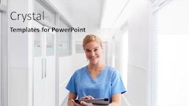  Presentation with digital hospital - Cool new slides with portrait-of-smiling-female-doctor backdrop and a light gray colored foreground