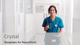  Presentation with digital hospital - Amazing slide deck having portrait-of-smiling-female-doctor backdrop and a light gray colored foreground