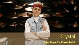  Presentation with drum - Presentation theme consisting of portrait-of-smiling-female-drummer background and a coral colored foreground
