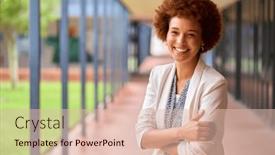  Presentation with elementary - Presentation theme with portrait-of-smiling-female-elementary background and a  colored foreground