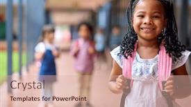  Presentation with pupil - Slide deck consisting of portrait-of-smiling-female-elementary background and a coral colored foreground