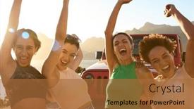  Presentation with road trip - PPT theme consisting of portrait-of-smiling-female-friends background and a red colored foreground