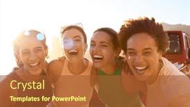  Presentation with road trip - Presentation theme having portrait-of-smiling-female-friends background and a red colored foreground