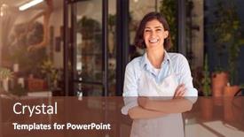  Presentation with plants - Colorful presentation design enhanced with portrait-of-smiling-female-owner backdrop and a tawny brown colored foreground