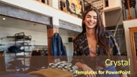  Presentation with fashion - Presentation enhanced with portrait-of-smiling-female-owner background and a tawny brown colored foreground