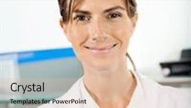  Presentation with portrait of excited overjoyed female - Audience pleasing PPT layouts consisting of portrait of smiling female researcher in hospital backdrop and a lemonade colored foreground